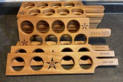 Wooden beer flights made by Matthew Friend.