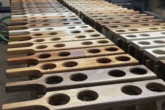 Wooden beer flights made by Matthew Friend.